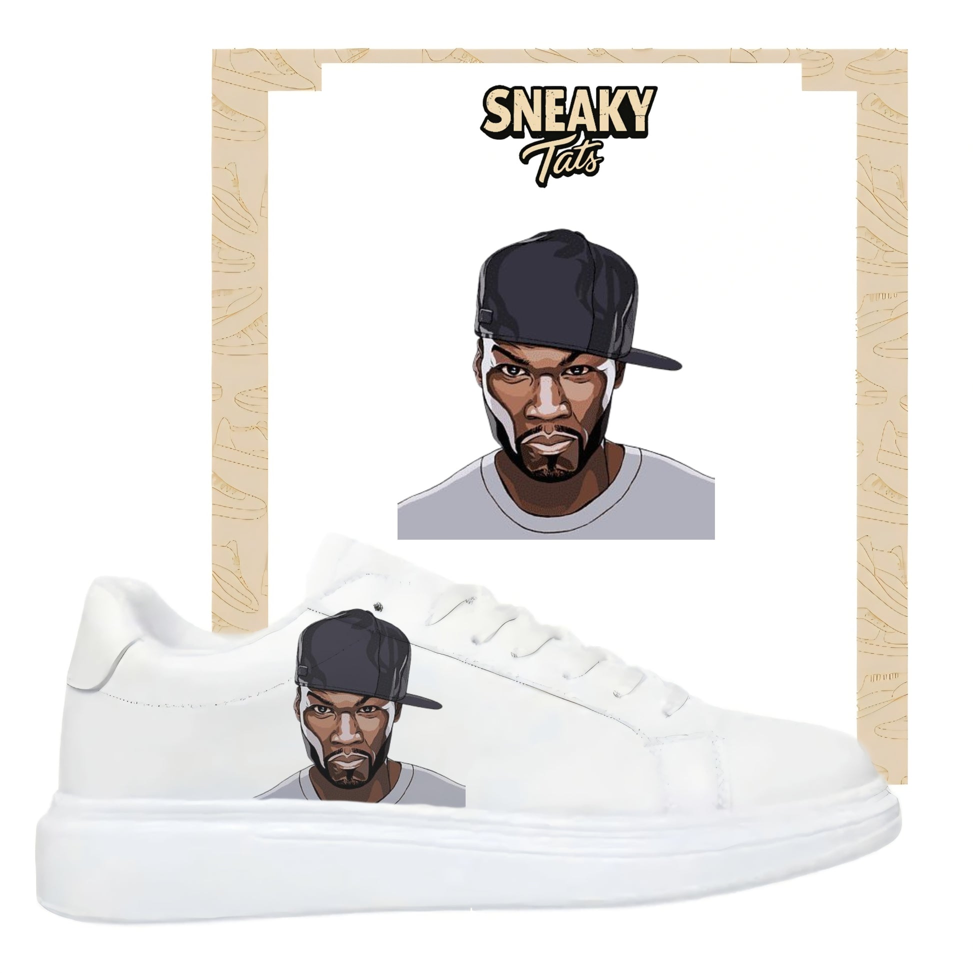 Bügelbilder für mehrere Sneakerarten Nike Puma Adidas Badelatschen Design 50 Cent