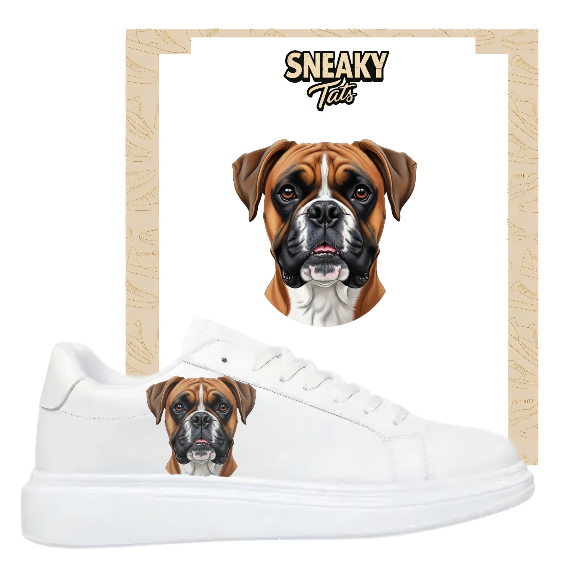 Personalisierte Sneaker mit Tiermotiv Boxer einfach aufbügeln