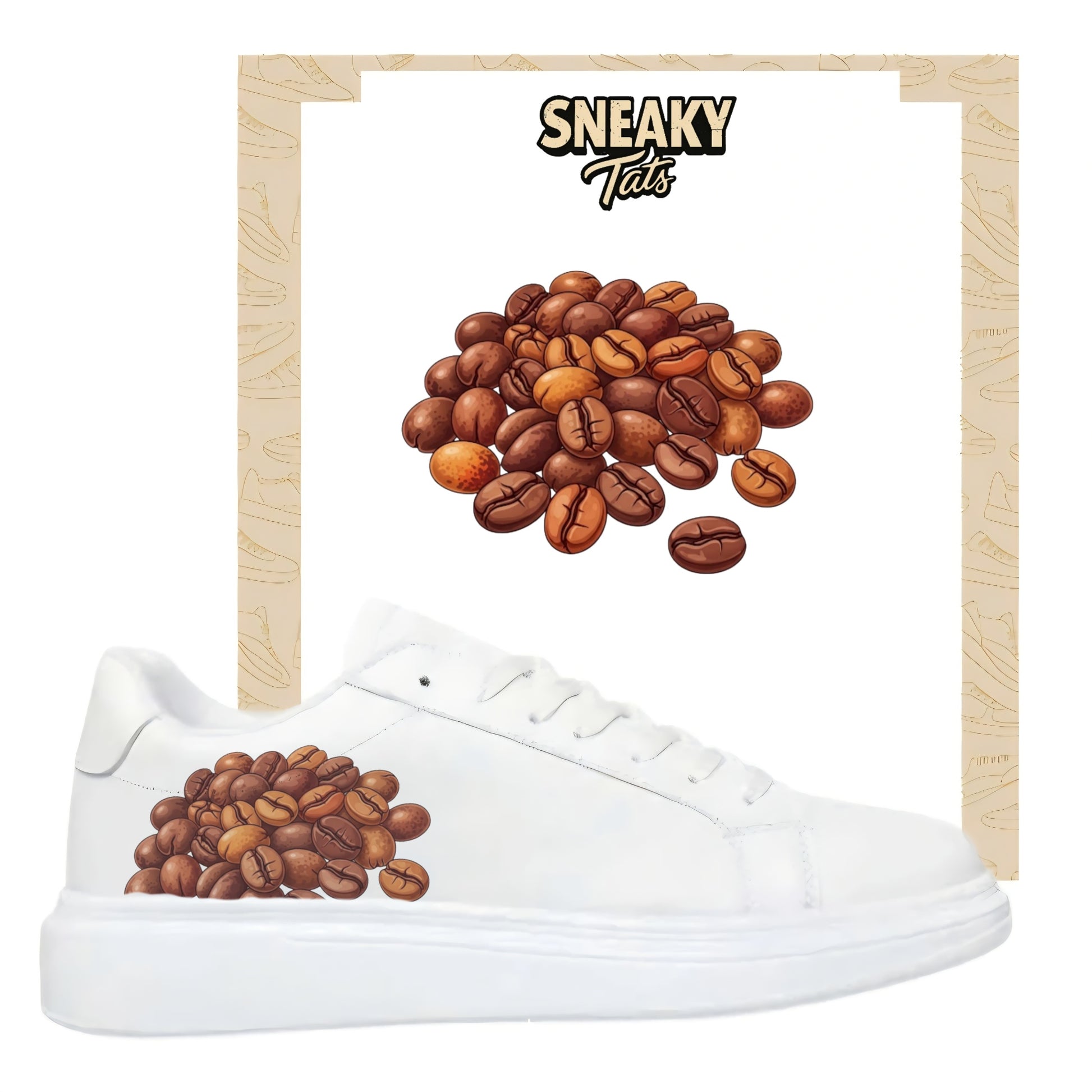 Bügelbild für alle Schuhe zum selber gestalten custom Sneaker Kaffee Bohnen