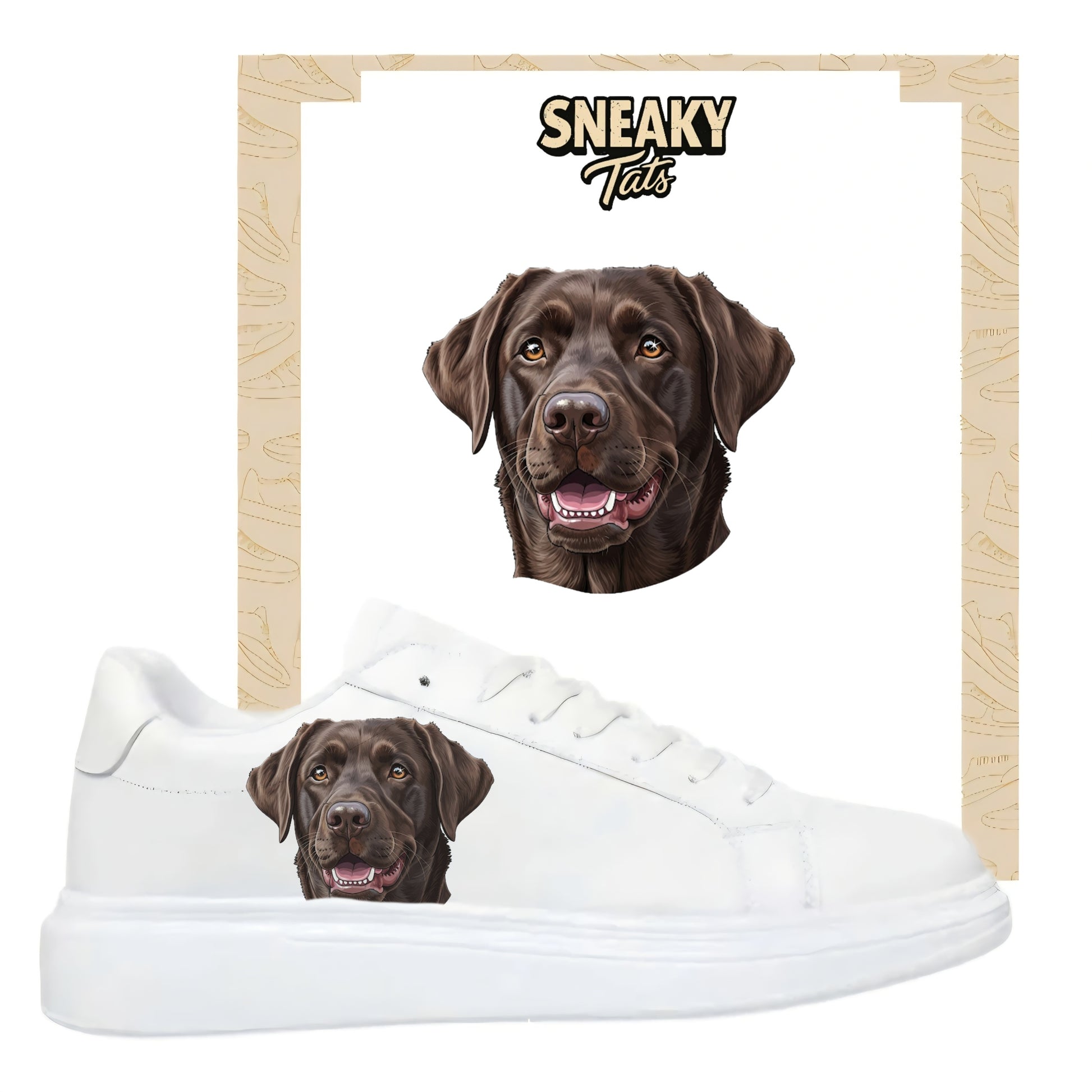 Personalisierte Sneaker mit Tiermotiv labrador braun einfach aufbügeln