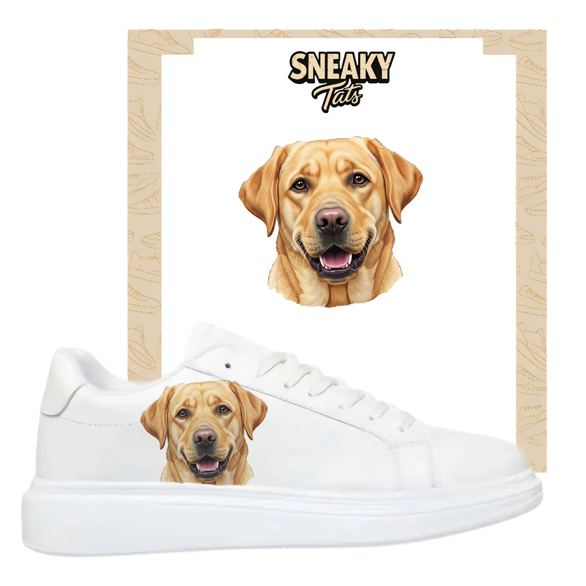 Personalisierte Sneaker mit Tiermotiv labrador gold einfach aufbügeln