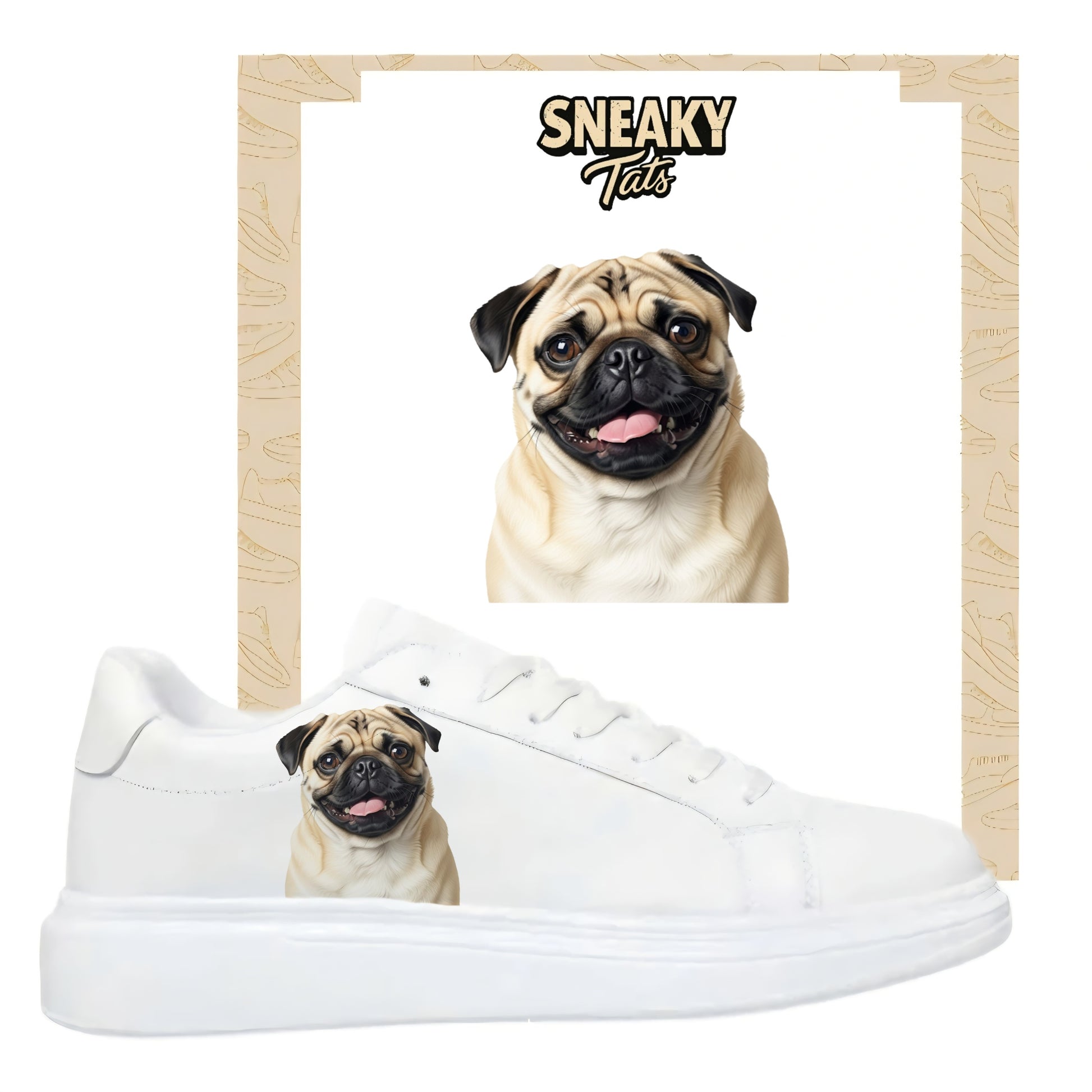 Personalisierte Sneaker mit Tiermotiv Mops einfach aufbügeln