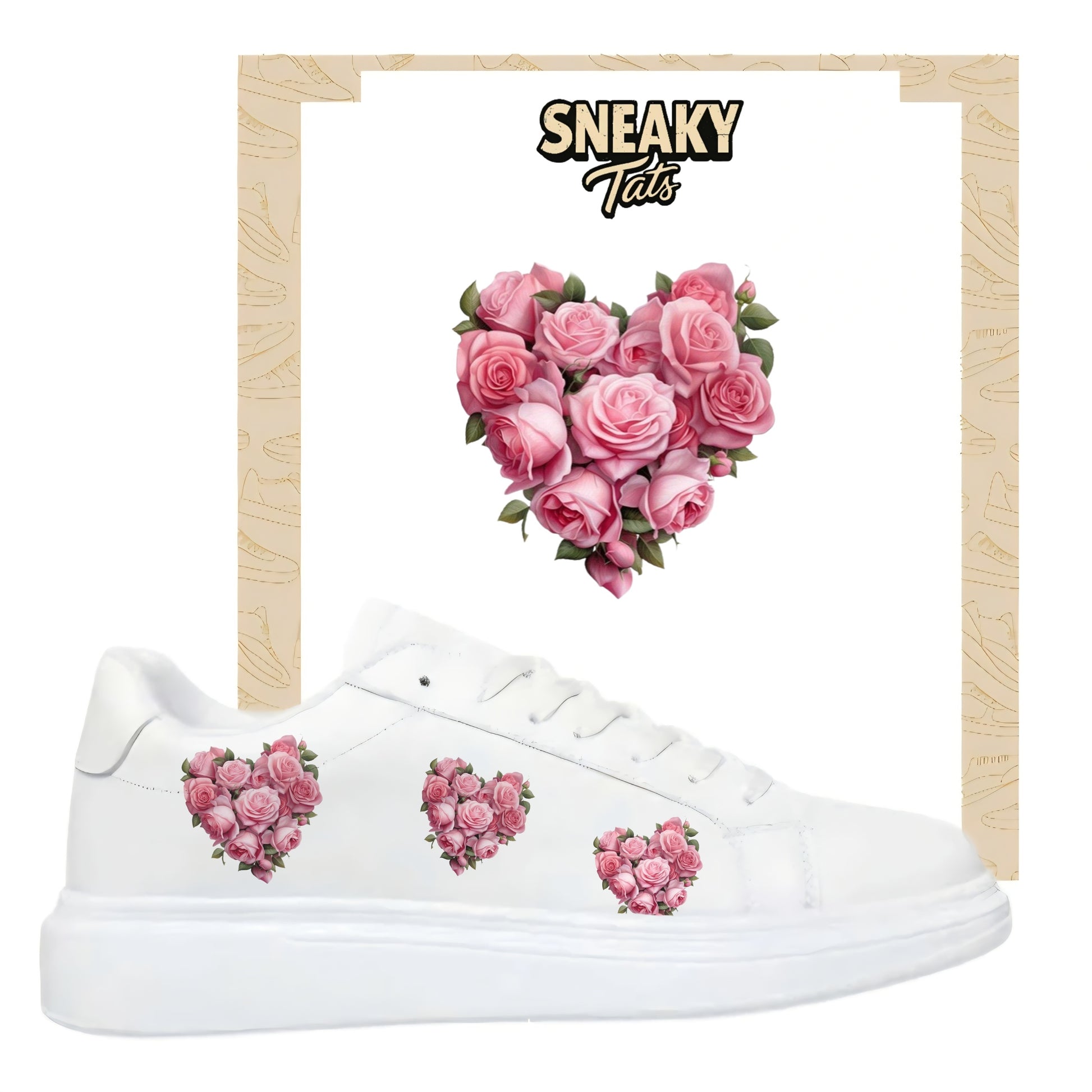 Bügelbilder für mehrere Sneakerarten Nike Puma Adidas Badelatschen Rose Herz