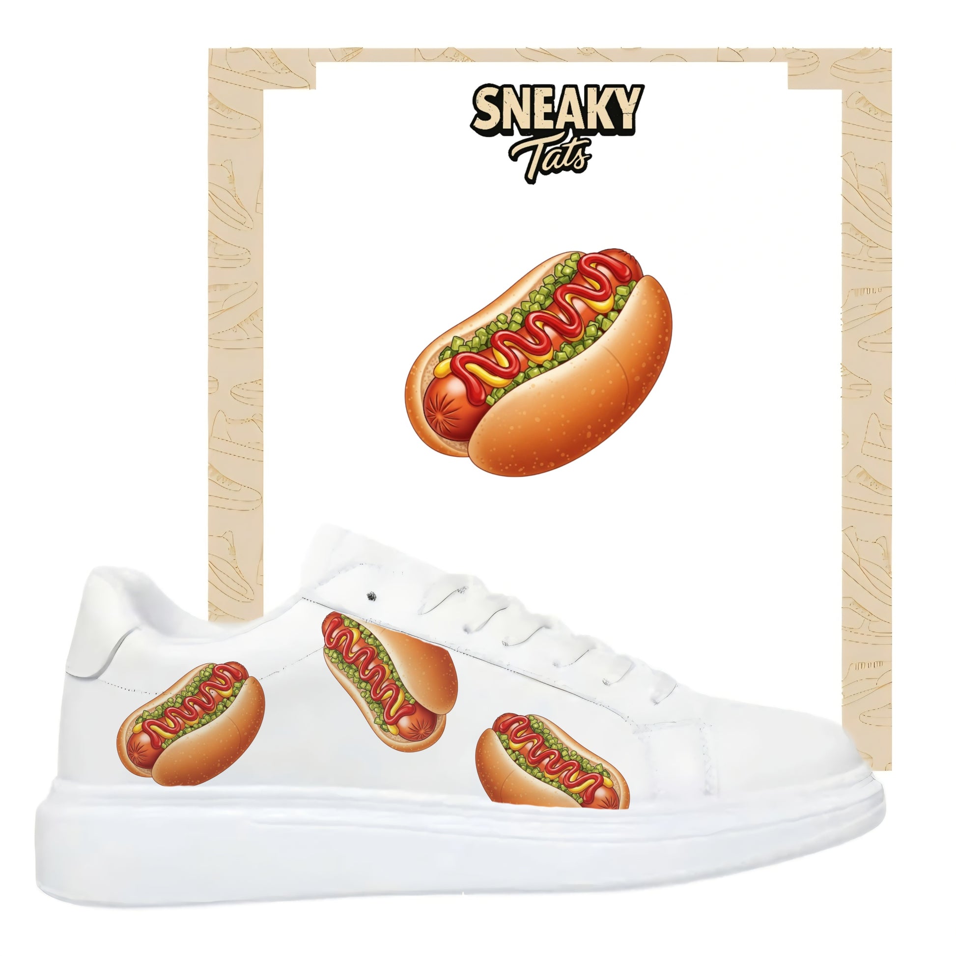 Bügelbild für alle Schuhe zum selber gestalten custom Sneaker Hot dog