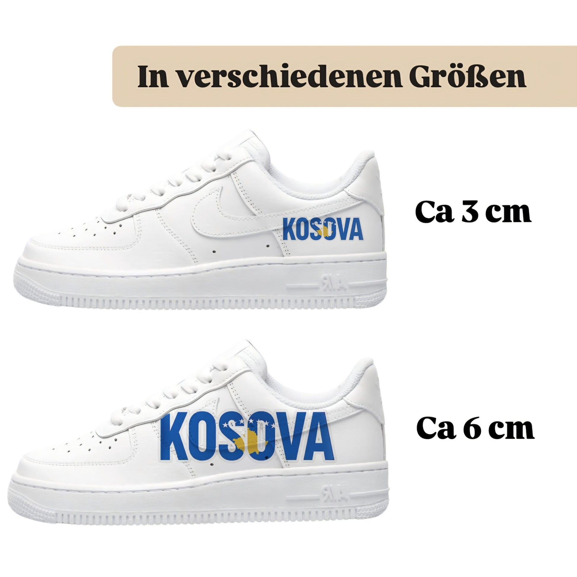 Personalisierte Sneaker mit Schriftzug Kosovo einfach zum aufbügeln für alle Schuhe