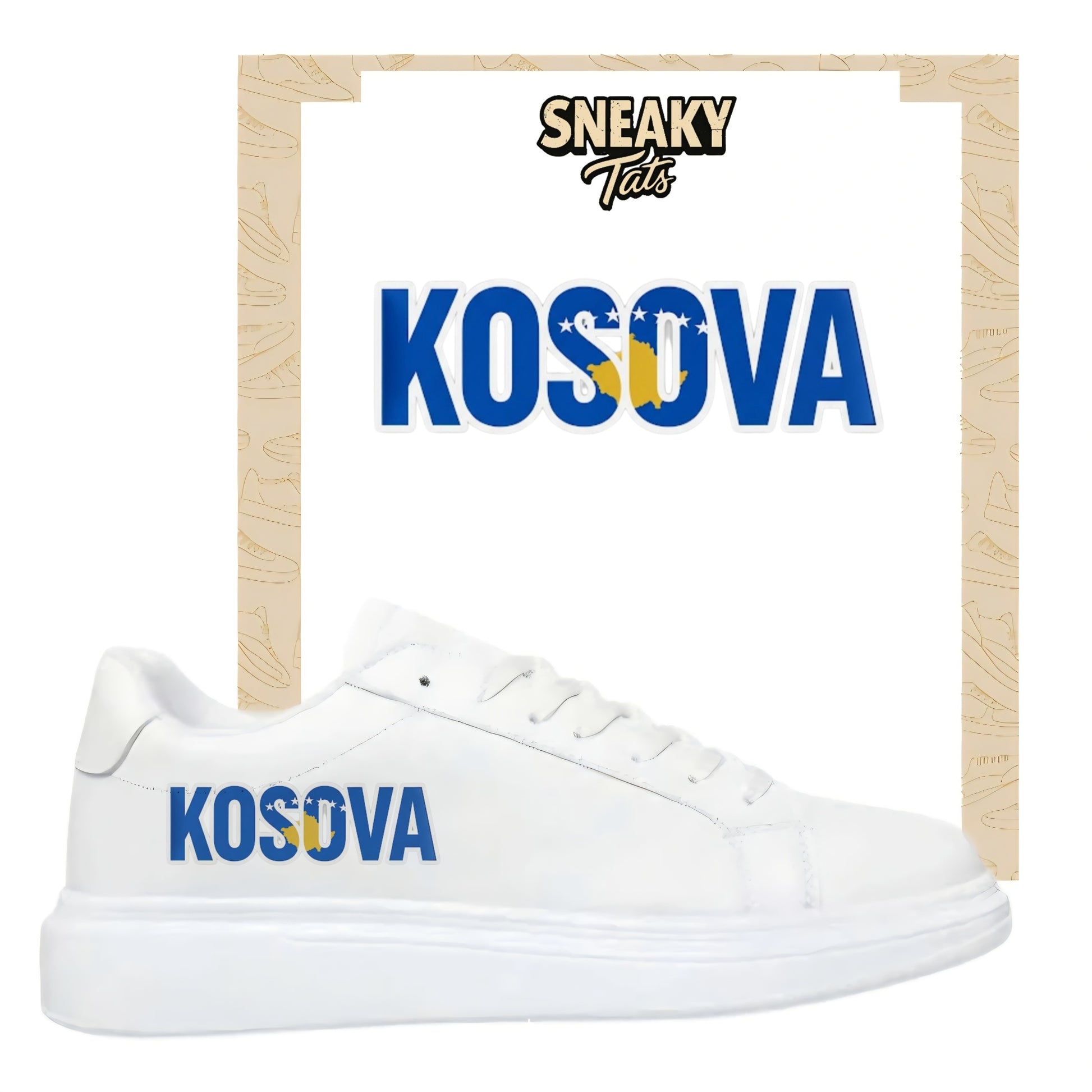 Personalisierte Sneaker mit Schriftzug Kosovo einfach zum aufbügeln für alle Schuhe