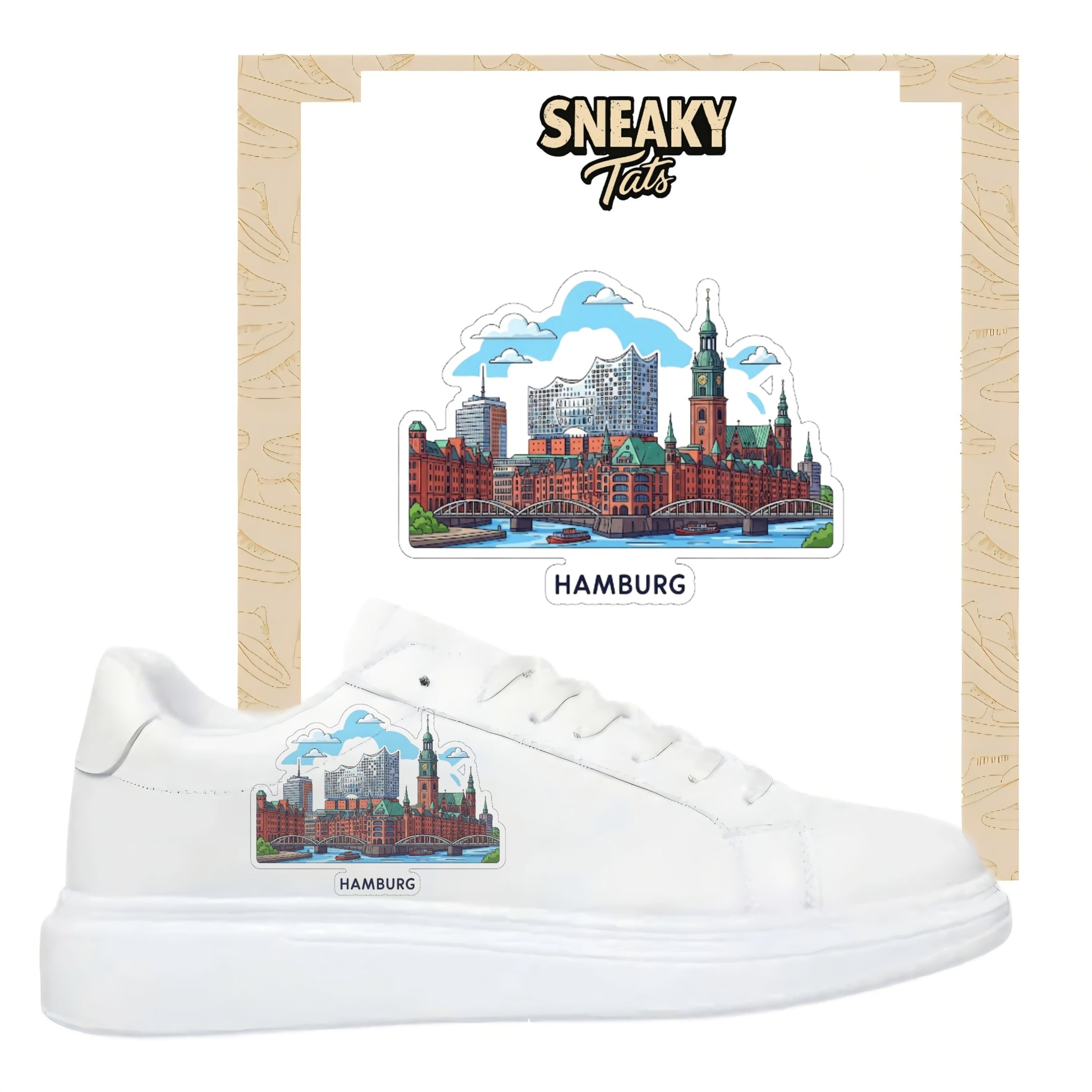 Mit den Skyline Hamburg Sneakytats personalisierst du deine eigenen Sneaker 