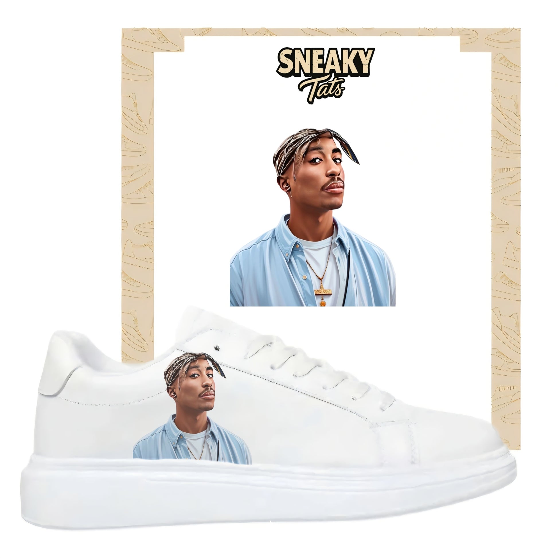 Bügelbilder für mehrere Sneakerarten Nike Puma Adidas Badelatschen Tupac