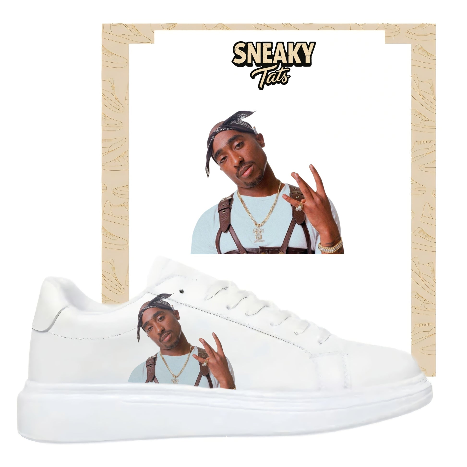 Bügelbilder für mehrere Sneakerarten Nike Puma Adidas Badelatschen Design Tupac