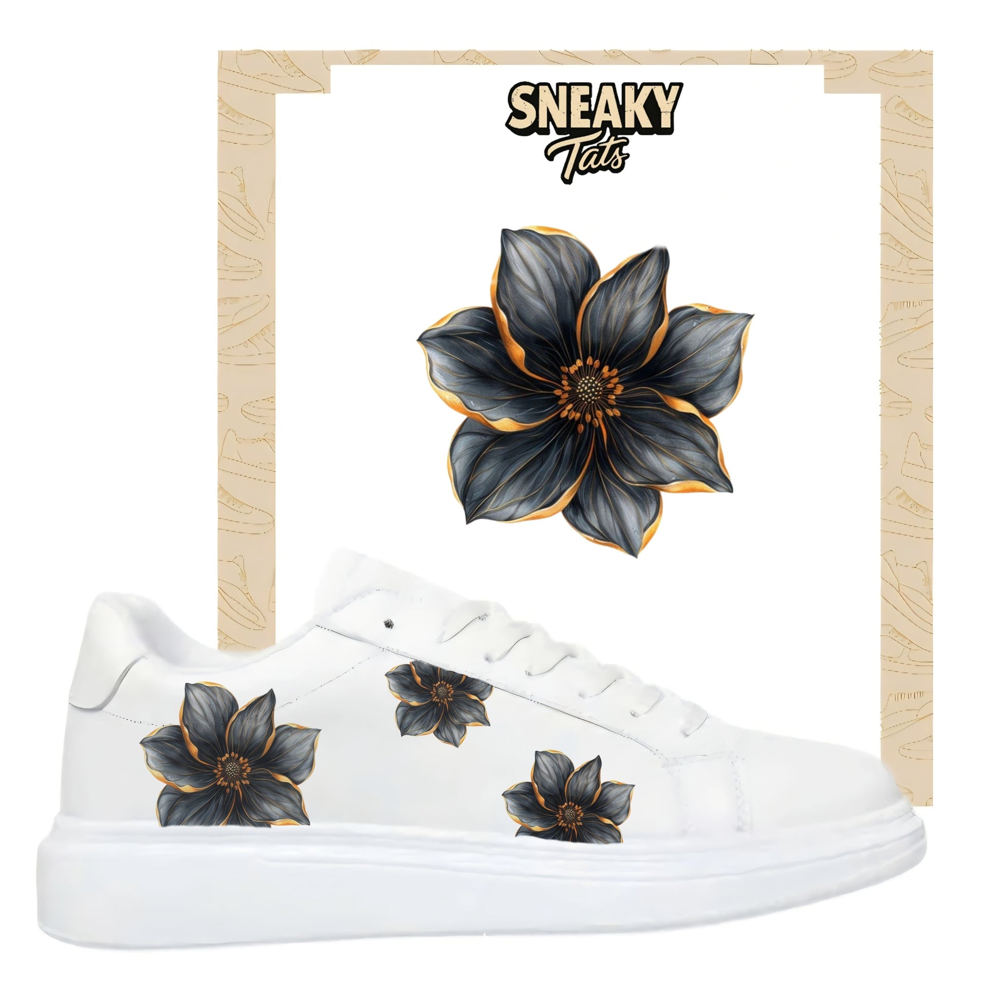 Sneakerfolien einzigartig und neu für mehrere Schuharten Nike Adidas Puma schwarze Blumen