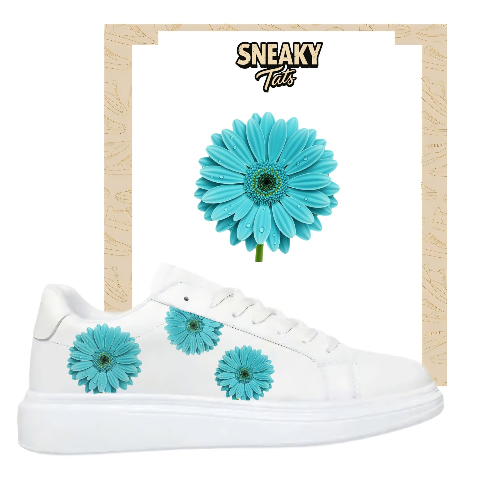 Gerbera Flowers türkis Bügelbild zum Selbstgestalten für verschiedene Schuhe